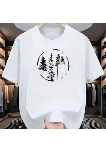 Guılan Erkek %100 Pamuk Orman Desenli Spor Tişörtwhıte WHITE