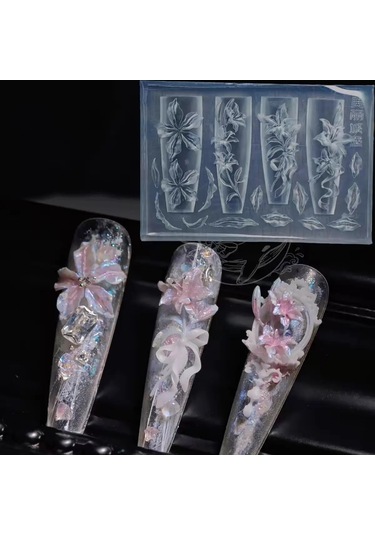 1 Adet Manolya Çiçek Yılan Gül Çiçek 3d Akrilik Tırnak Kalıp Nail Art Süslemeleri Silikon Damgalama Plakaları Tırnak Aksesuarları Kobalt Mavi