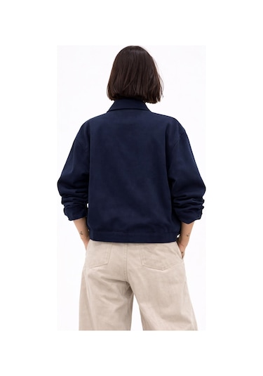 Kadın Oversize Basic Gabardin Mevsimlik Polo Yaka Ceket-385 Lacivert