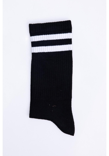 Tudors Unisex Çizgili Siyah Kolej Tenis Çorabı-28758 - Erkek Siyah