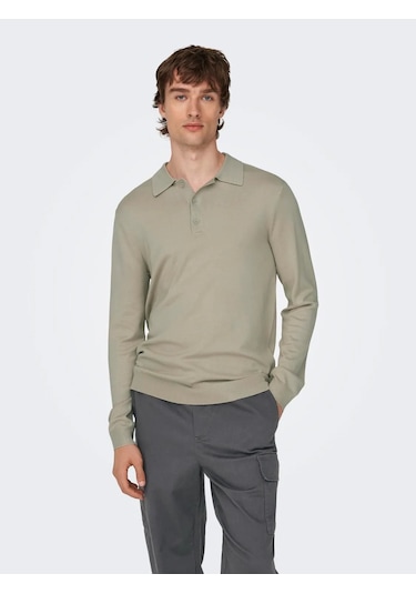 Only & Sons Erkek Polo Yaka Uzun Kollu Bej Triko T-shirt - 22021184 Siyah