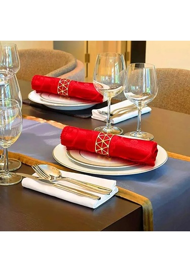 Shineyee Üçgen S Şekilli Dayanıklı Metal Peçete Halkası Seti - 12'li Altın Renk Altın