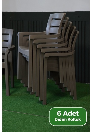 Alezy Didim İstiflenebilir Bahçe Balkon Koltuk Sandalye 6 Adet Gri