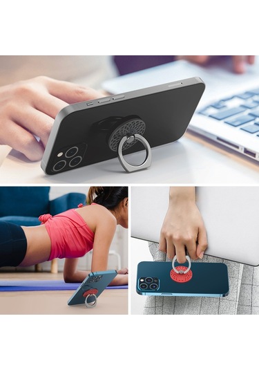 Cbtx Ahastyle St13 2 Adet Çiçek Tasarım 360 Derece Dönen Halka Toka Telefon Tutucu Metal Cep Telefonu Kickstand - Kırmızı + Siyah