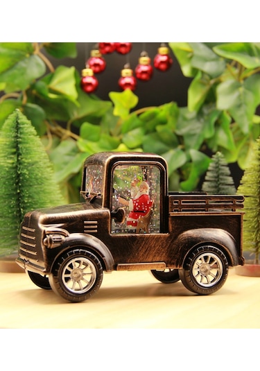 Yılbaşı Kar Küresi Noel Işıklı Dekoratif Noel Baba Kamyonu