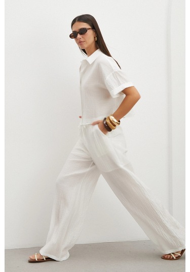 Uterpe Linen-look Beyaz Pantolon