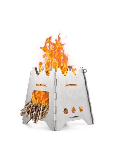 Vkemall İki Bir Arada Açık Katlanabilir Alkol Sobası Odun Sobası Kamp Mini Taşınabilir Katlanabilir Alkol Sobası Büyük Gümüş