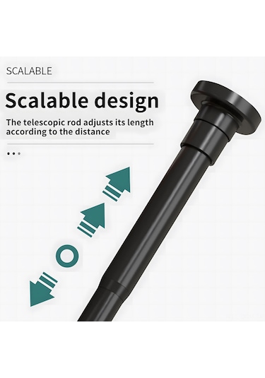 Qingmipy Stainless Steel Yeşil Uzayabilir Örtü Çubuğu - Duş Perdesi, Giysi Kurutma, 110-200cm, Delmezsiz Montaj Siyah