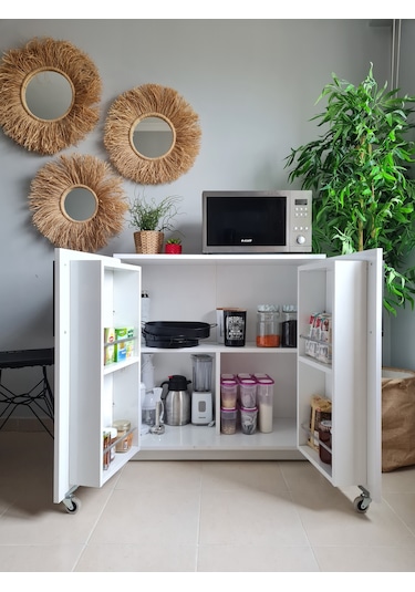 Erzak Dolabı 2 Kapaklı 90 Cm Çok Amaçlı Dolap Beyaz Beyaz