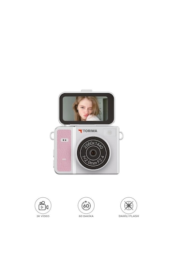 Torima CMR46 2K Flip Ekranlı Mini Dijital Video Kamera Pembe