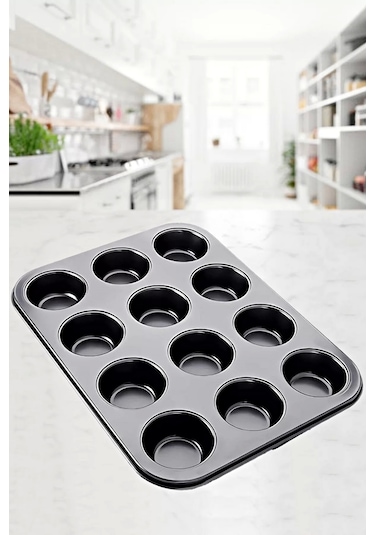 Muffin Kalıbı 12'li Kek Pasta Kurabiye Cupcake Muffin Kalıbı Kek Çörek Fırın Kapsül Tepsisi Siyah
