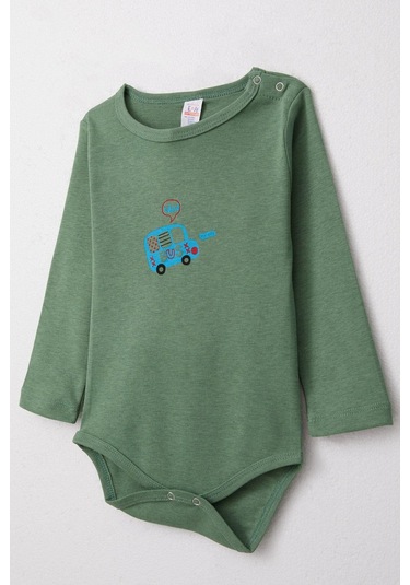Breeze Erkek Bebek Çıtçıtlı Zıbın Body Araba Baskılı 9 Ay-3 Yaş, Yeşil Yeşil