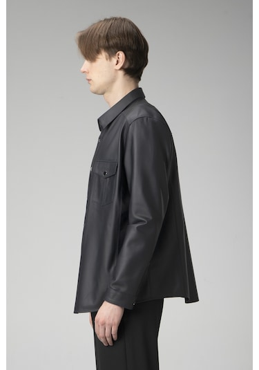 Lacivert Dericlub Wm201 Tafta Erkek Gerçek Deri Gömlek Lacivert