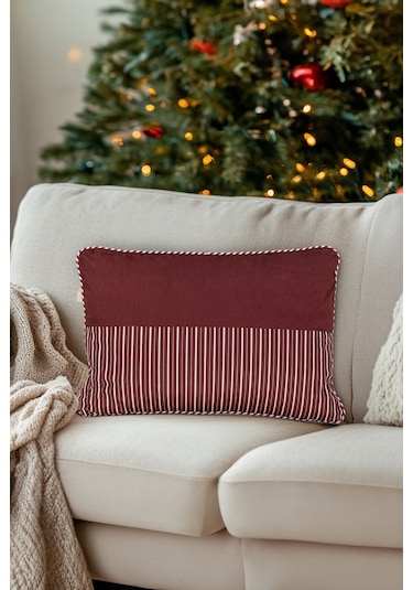 Charm Kırmızı Beyaz Şerit Baskılı Kırlent 40x60 35256a Kırmızı