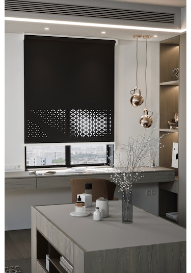 Lazer Kesim Mat Stor Perde, Lazer Kesimli Modern Serisi, M-1008 Siyah Renk Siyah