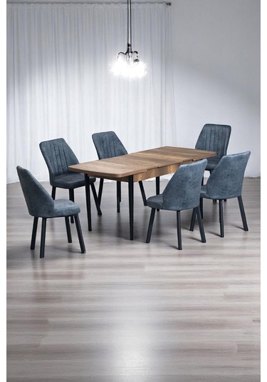 Luna Ceviz 80 X 132 Açılabilen Sunta Masa Siyah Metal Ayaklı Mutfak Masası 6 Kot Desen Füme Sandalye Kot Füme Luna Ceviz 80 X 132 Açılabilen Sunta Masa Siyah Metal Ayaklı Mutfak Masası 6 Kot Desen Füme Sandalye Kot Füme