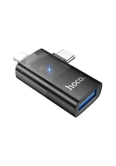 Hoco. Ua36e 2in1 Tak Çalıştır Lightning Ve Type-c To Usb 3.0 Dönüştürücü - Siyah