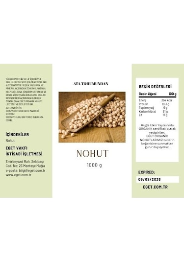 Eget Ata Tohumundan Organik Nohut 1 KG