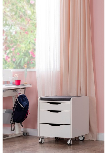 Creo Mobili Çekmeceli Tekerlekli Sirius Keson, Oturulabilir Ofis Ve Ev Komodini, Ekru/gri