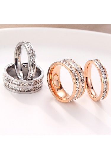 Sones Kızlar İçin Basit Titanyum Çelik Pırlanta Yüzük, Beden: Abd Bedeni 6 Çift Sıra Gümüş