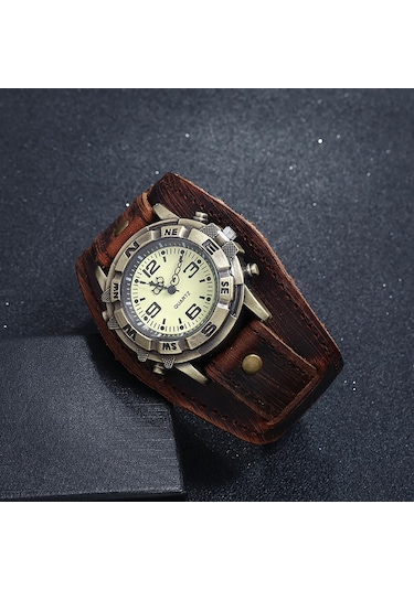 Siyah Erkekler Punk Retro Basit Moda Pin Toka Kayış Deri Saat