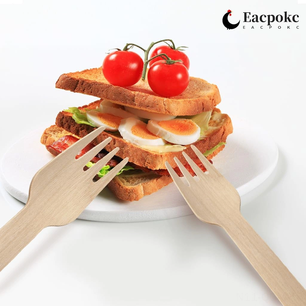 Qingmipy 100 Adet Gıda Seviyesi Ahşap Çatal Seti, Çevre Dostu Ve Geri Dönüştürülebilir Ahşap Besteği Ahşap