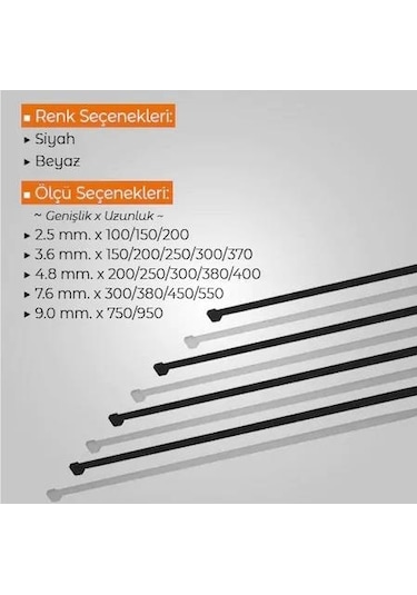 Çetsan 4.8X200 Siyah Kablo Bağı Plastik Cırt-100 Adet