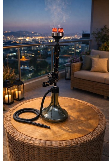 Modern Nargile Takımı 60 Cm Cam Şişe Siyah Gövde Balkon & Teras Keyfi Yüksek Performans