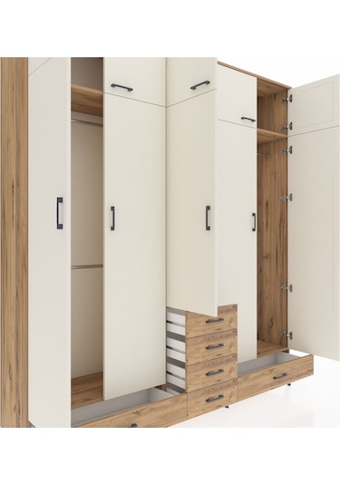 Hyperion Dolap 6 Raflı 6 Çekmeceli 4 Askılı 220x44x243 Çam-aytaşı/çam Aytası/atlas Çam
