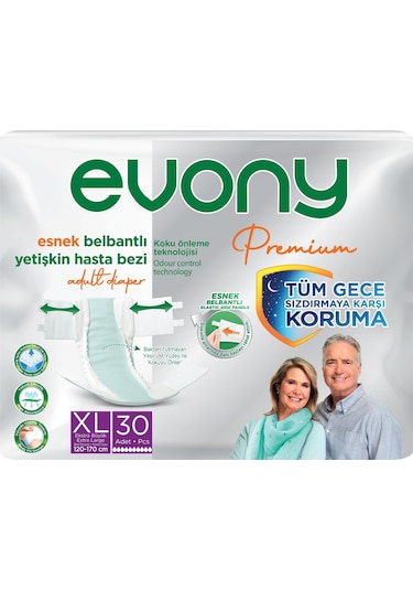 Evony Premium 10 Damla Yetişkin Bel Bantlı Tekstil Yüzey Hasta Bezi 2 x 30 Adet