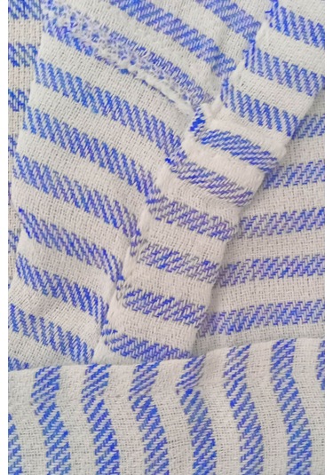 Kapşonlu Unisex Peştemal Plaj Bornozu %100 Pamuklu Seaside Stripe Mavi