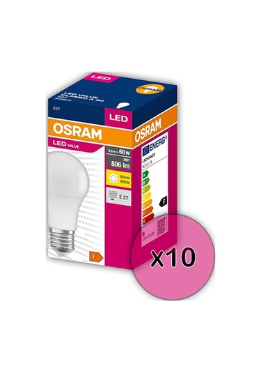 Osram 8,5 W 806 Lümen 2700k Sarı Işıklı Led Ampul 10'lu Paket