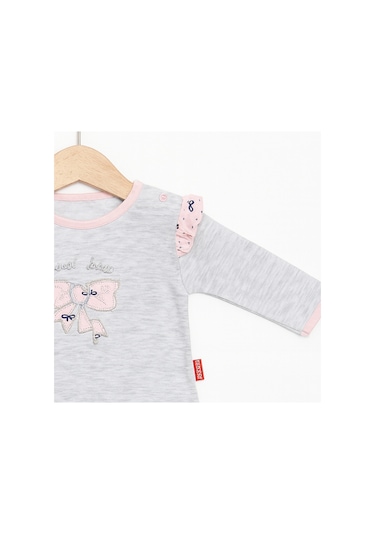 Cocopoco Fiyonk Detaylı Kız Bebek 2'li Takım Gri-pembe