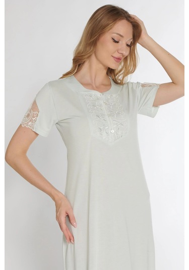 Klasik Dantel Detaylı Kısa Kollu Şık Zarif Gecelik Flz 38-30 Mint