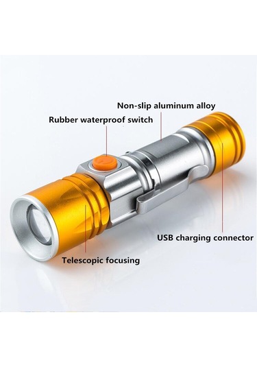 Dış Mekan Güçlü Güç El Feneri Ni Ycle Usb Fişi Şarj Edilir Led El Feneri Siyah