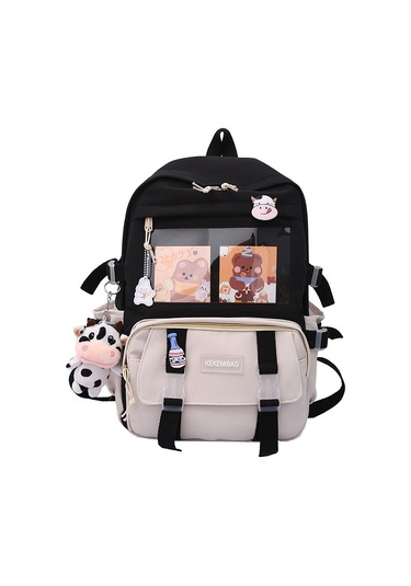 Honmex Kadınlar İçin Pembe Renkli Askılı Aksesuarlı Üniversite Öğrencileri Çift Askılı Çanta Büyük Kapasiteli Trendy Stili Dayanıklı Yüzeyli Çok Renkli