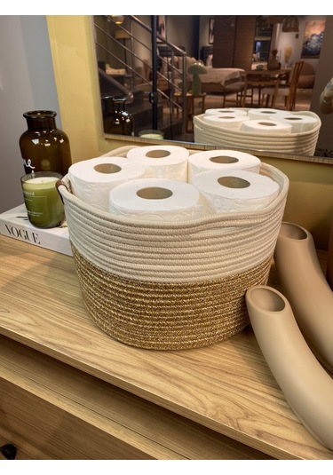 Jüt Tuvalet Kağıdı Düzenleyici, 30 X 20 Jüt Sepet, Çok Amaçlı Organizer Hasırkrem