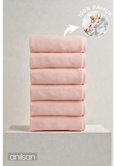 6'lı Pudra El Havlusu - 50x90 Cm, 225 Gr, %100 Pamuk, Spa Ve Otel Havlusu, Günlük Kullanıma Uygun Pudra