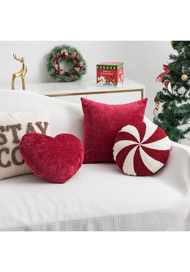 Mufunye Noel Temalı Kemer Desenli Dikdörtgen Yastık - Oturma Odası/koltuk/araba Kullanıma Uygun Yumuşak Dolgulu Örgü İşlemeli Dekoratif Yastık 20x50 Cm, Dolgu Dahil