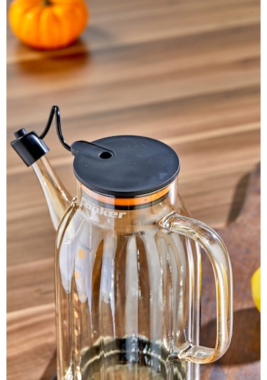 Cooker 1.1 Litre Borosilikat Cam Yağdanlık Ve Sirkelik Zeytinyağ Şişesi Şeffaf Siyah