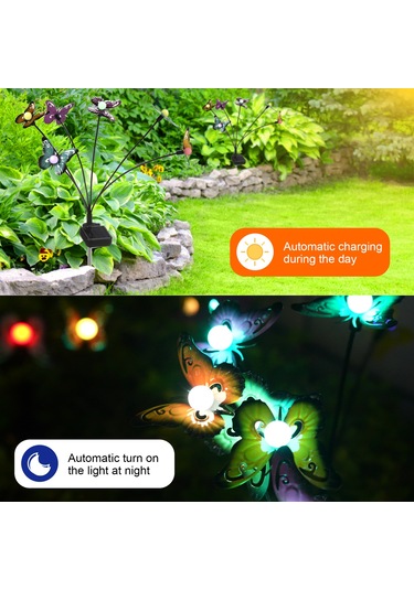 Shineyee Güneş Enerjili Bahçe Dekorasyon Işığı - Demir Çelik Kelebekler, Renkli Işık, Ip65 Su Geçirmez, 6 Lü, Otomatik Aç-kapat