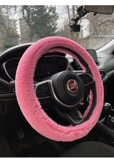 Yumuşak Tüylü Peluş Direksiyon Kılıfı Şeker Pembe Pembe