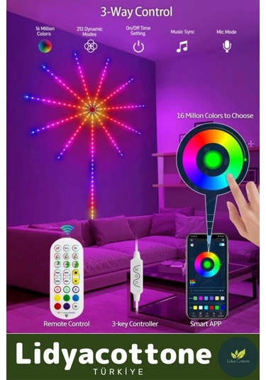 Led Duvar Lambası Telefon Uygulama Kumanda Akıllı Aydınlatma Salon Ev Yatak Odası Gamer Rgb Firework Diğer