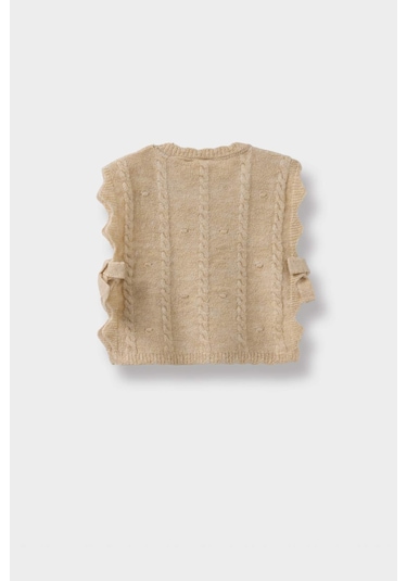 Defacto Kız Bebek Bisiklet Yaka Yandan Bağlamalı Triko Süveter C8086a525aubg287 Bej