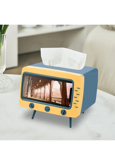 Fosenze Retro Tv Desenli Multifonksiyonel Mendil Kutusu - Akıllı Telefon Tutucu İle Abs/pp Malzeme, Nostaljik Ev Dekoru