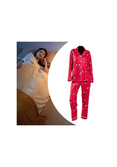 Suntek Yılbaşı Pijama Takımı Ev Giyimi Yumuşak Gecelik Kırmızı