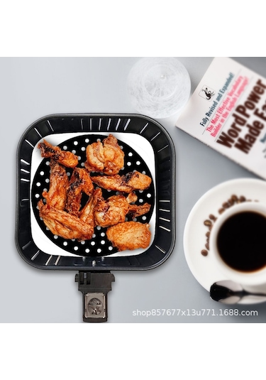 Monyee Sıcak Hava Fritözü İçin Tekrarlı Kullanımlı Silikon Altyapı - Kare 8.5 İnç Siyah Dayanıklı Pişirme Matı