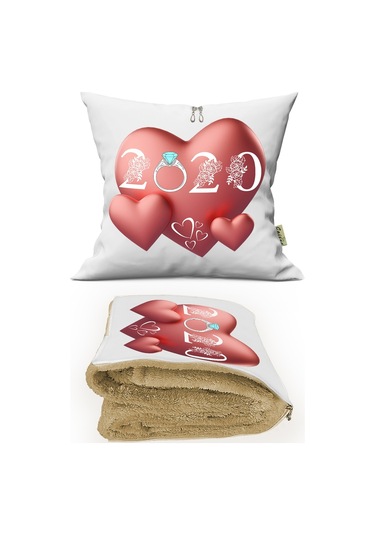 2020 Yıl Dönümü Hediyesi Baskılı Kişiye Özel Opsiyonel Battaniyeli Yastık Kırlent 2 in 1