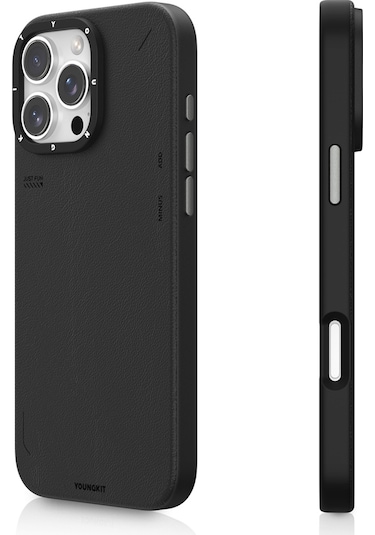 İphone 15 Pro Max Uyumlu Kılıf Magsafe Özellikli Basit Mat Deri Desenli Youngkit Tech Fashion Serisi Siyah