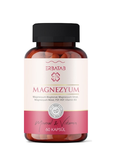 Erbatab Magnezyum Bisglisinat Sitrat Malat & Vitamin B2 B3 B6 3'lü Form 60 Kapsül